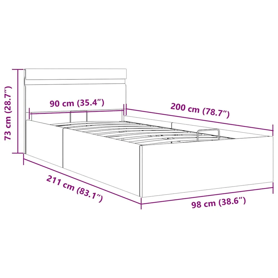 Cadre de lit à rangement hydraulique sans matelas 90x200 cm - 13