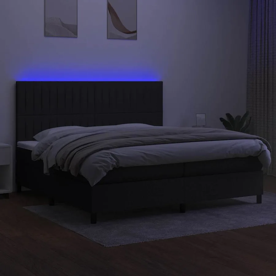Sommier à lattes de lit et matelas et LED Noir 200x200 cm Tissu - 4