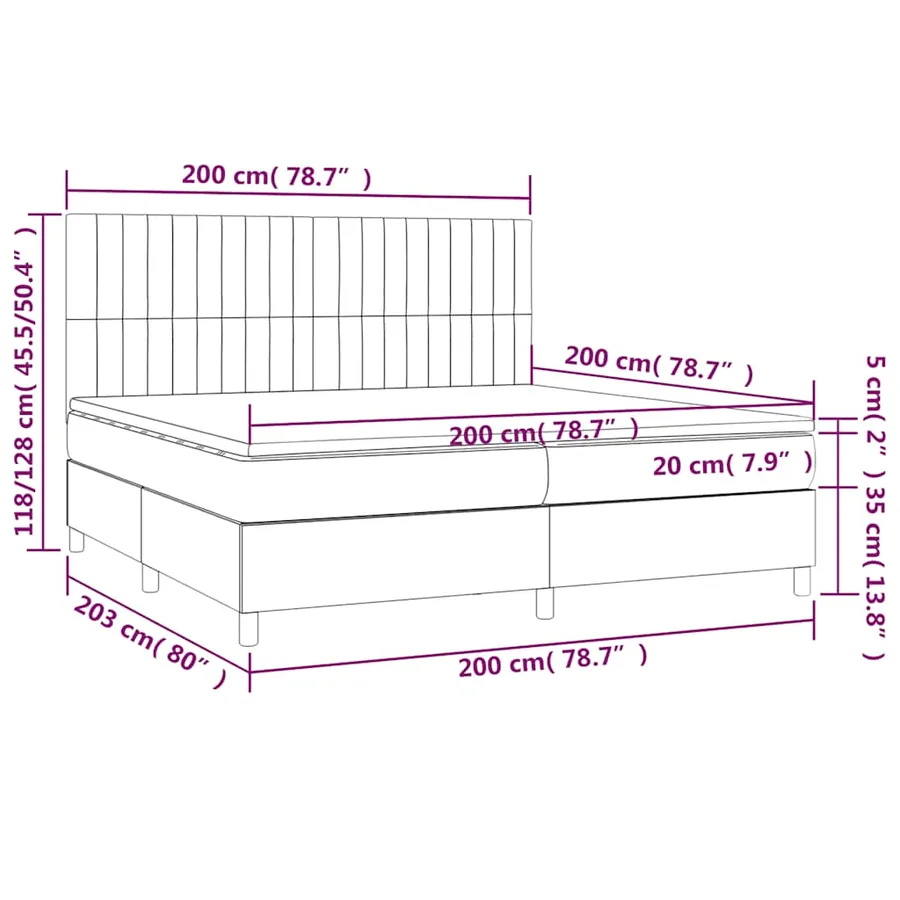Sommier à lattes de lit et matelas et LED Noir 200x200 cm Tissu - 8