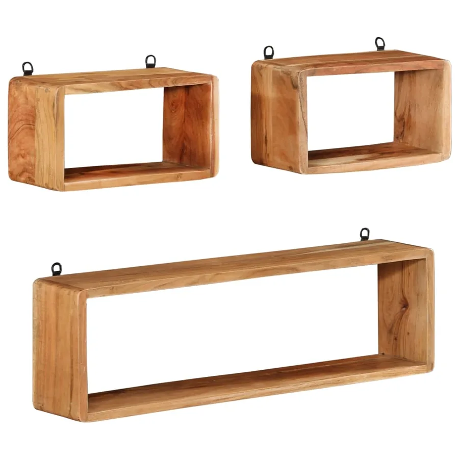 Ensemble d'étagères murales cube 3 pcs Bois d'acacia solide - 9