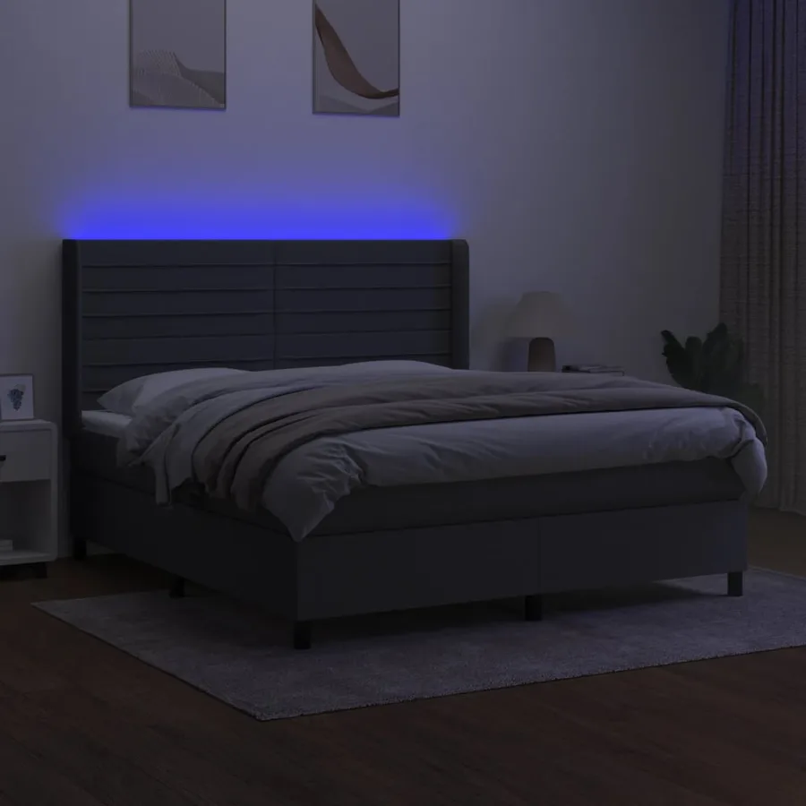Sommier à lattes de lit matelas LED Gris foncé 160x200 cm Tissu - 3