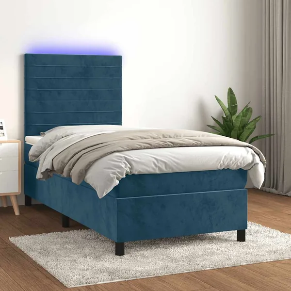 Sommier à lattes de lit matelas LED Bleu foncé 90x200cm Velours