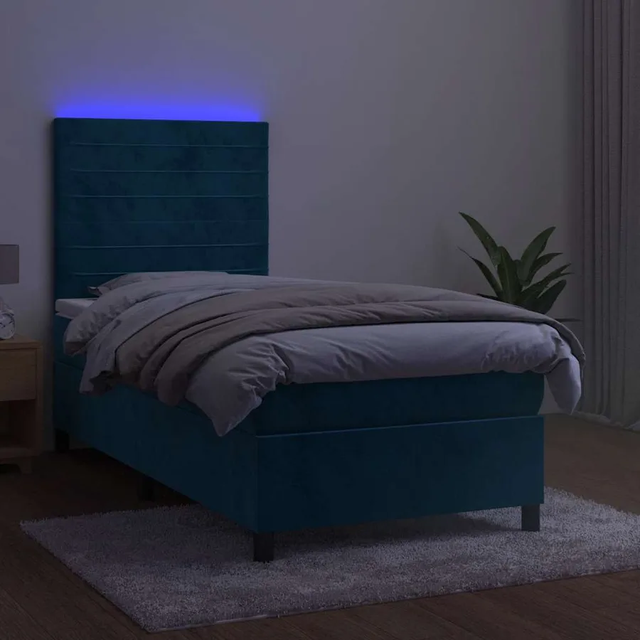 Sommier à lattes de lit matelas LED Bleu foncé 90x200cm Velours - 4