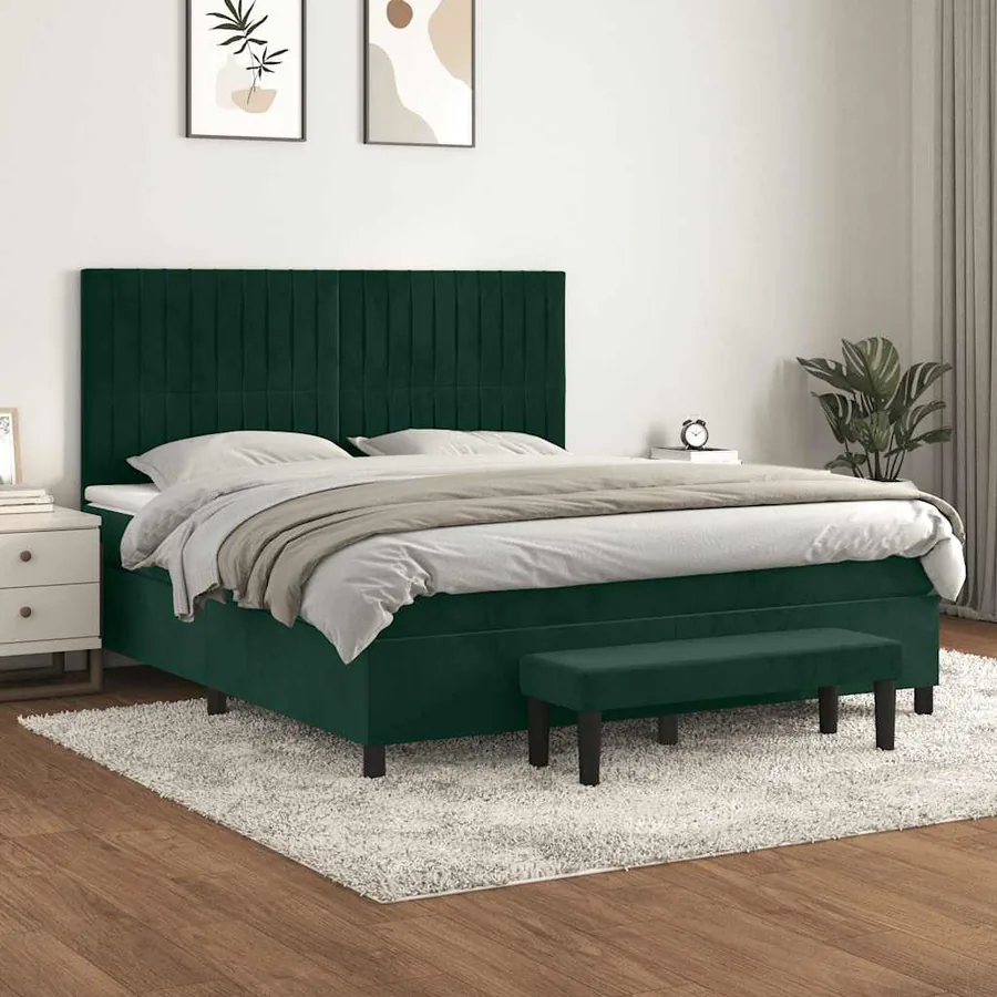 Sommier à lattes de lit et matelas Vert foncé 180x200cm Velours