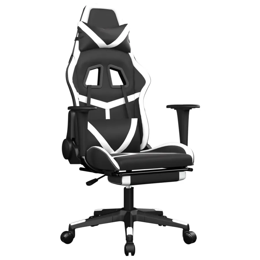 Chaise de jeu avec repose-pied Noir et blanc Similicuir - 2