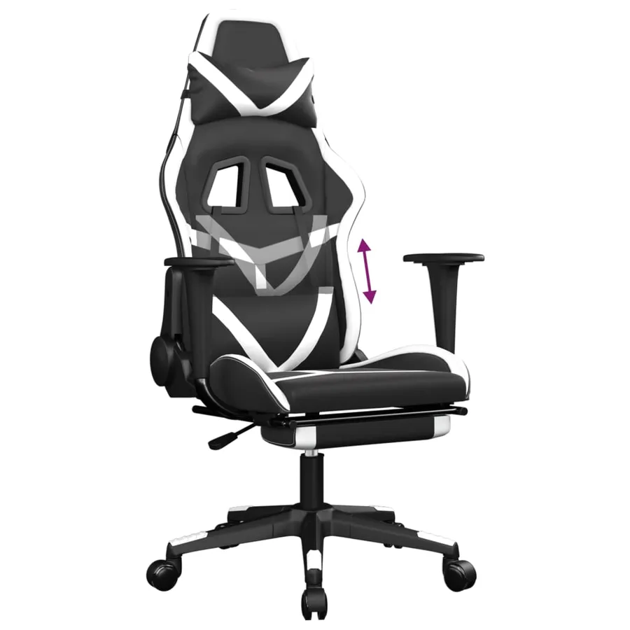 Chaise de jeu avec repose-pied Noir et blanc Similicuir - 8