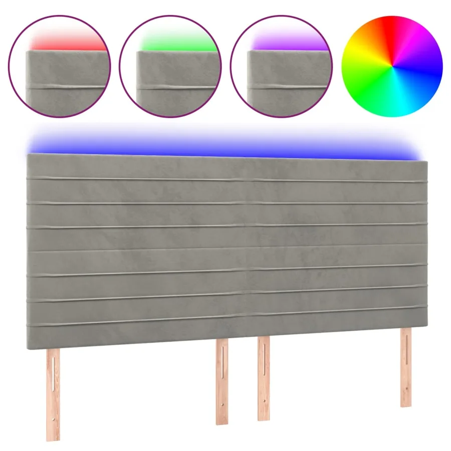 Tête de lit à LED Gris clair 180x5x118/128 cm Velours - 2