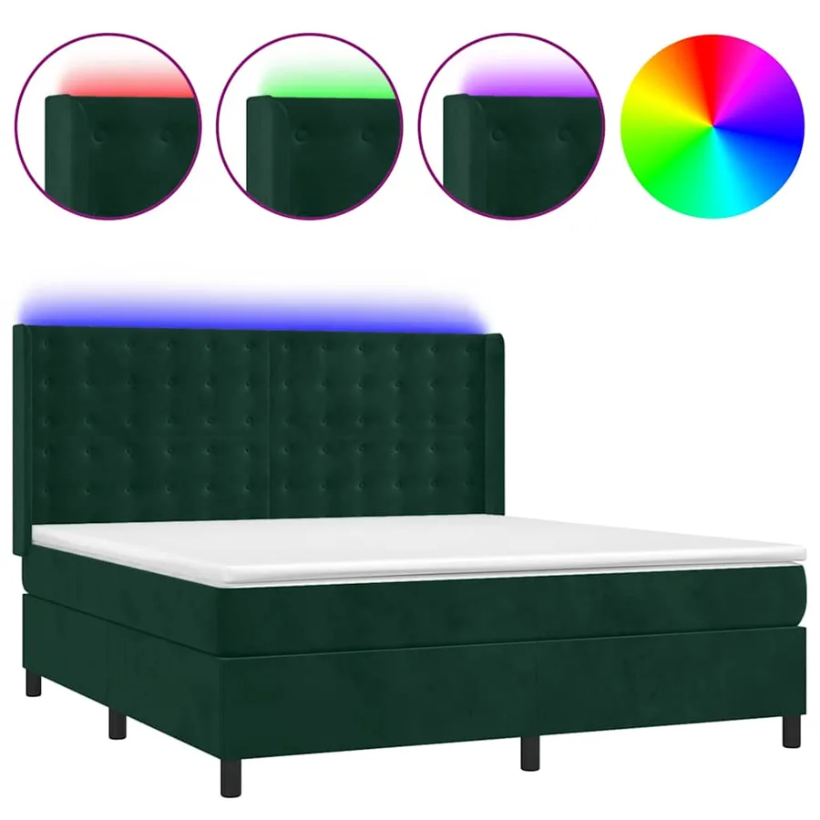 Sommier à lattes de lit matelas et LED Vert foncé 160x200 cm - 2