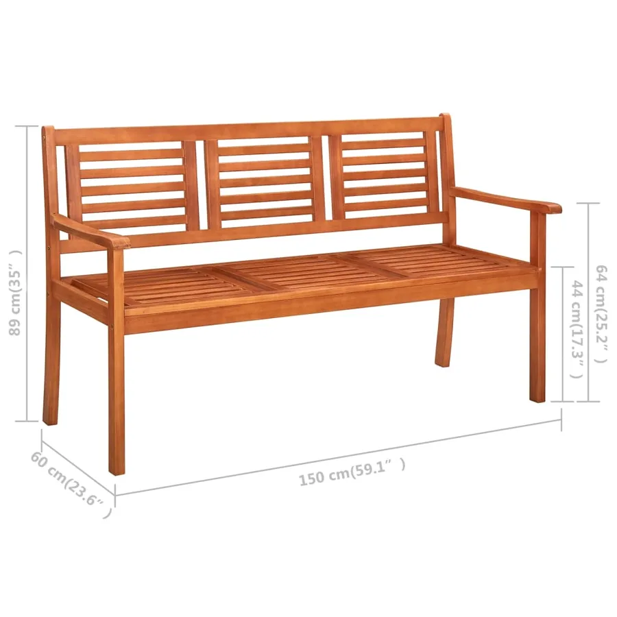 Banc de jardin 3 places avec coussin 150 cm Bois d'eucalyptus - 10