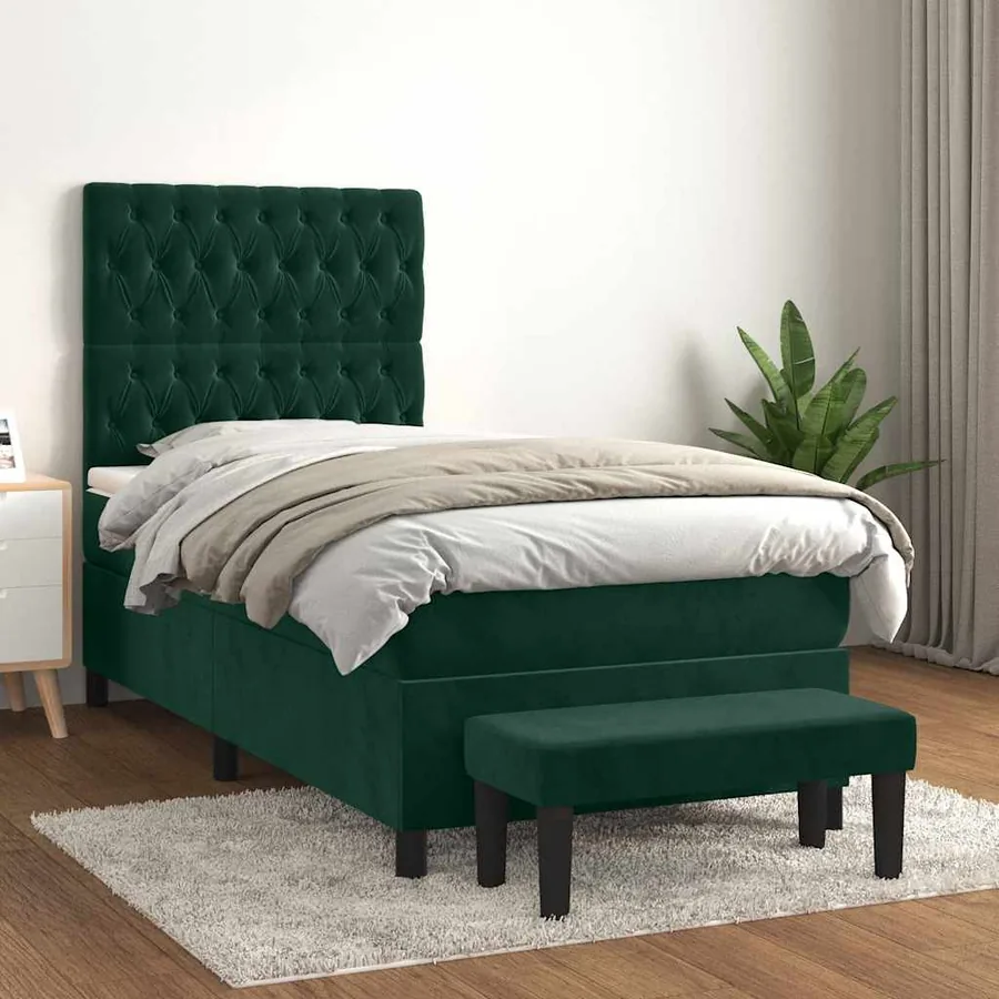 Sommier à lattes de lit avec matelas Vert foncé 90x200 cm