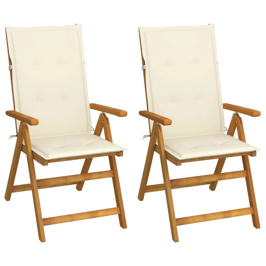 Chaises inclinables de jardin lot de 2 et coussins Bois acacia