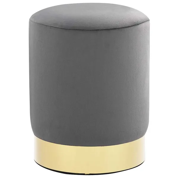Tabouret Gris foncé et doré Velours 28 x 36 cm