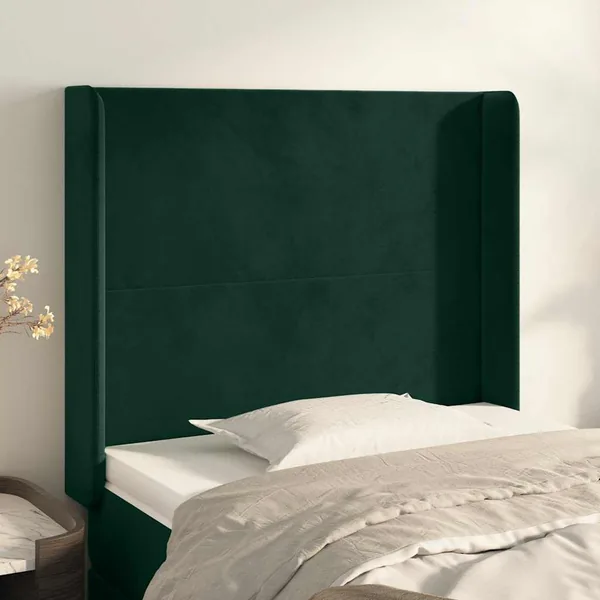 Tête de lit avec oreilles Vert foncé 83x16x118/128 cm Velours