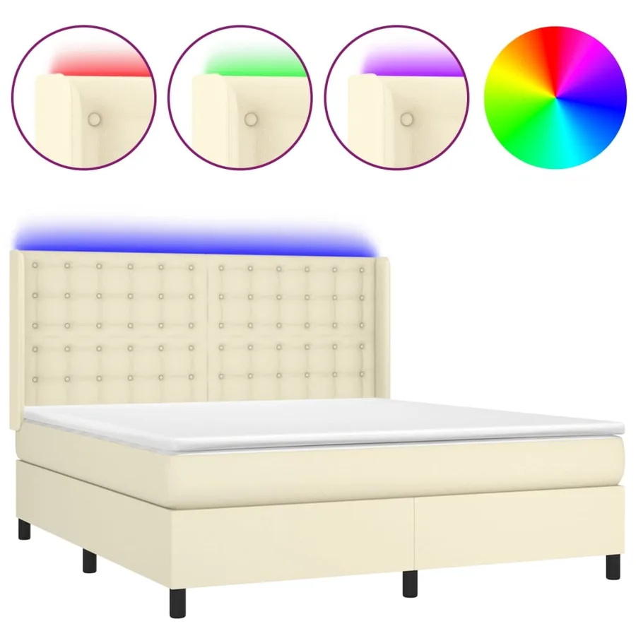 Sommier à lattes de lit matelas LED Crème 180x200 cm Similicuir - 2