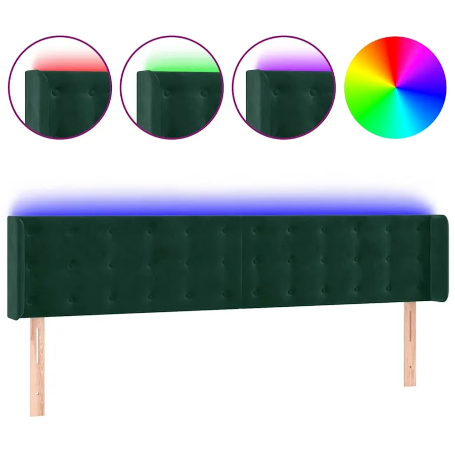 Tête de lit à LED Vert foncé 183x16x78/88 cm Velours - 2