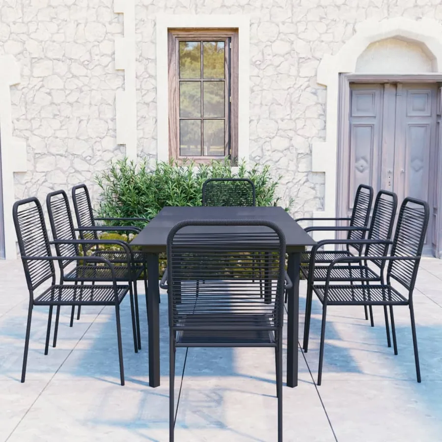 Ensemble à manger de jardin 9 pcs noir verre et acier