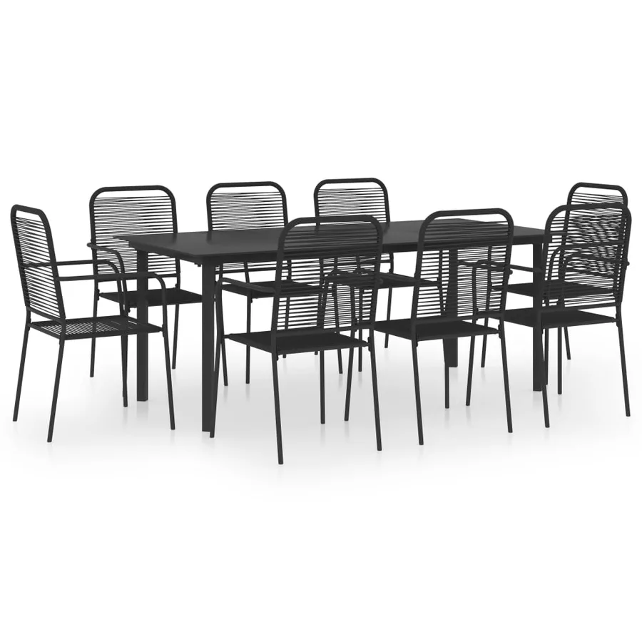 Ensemble à manger de jardin 9 pcs noir verre et acier - 2