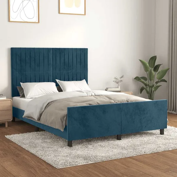 Cadre de lit sans matelas bleu foncé 140x190 cm velours
