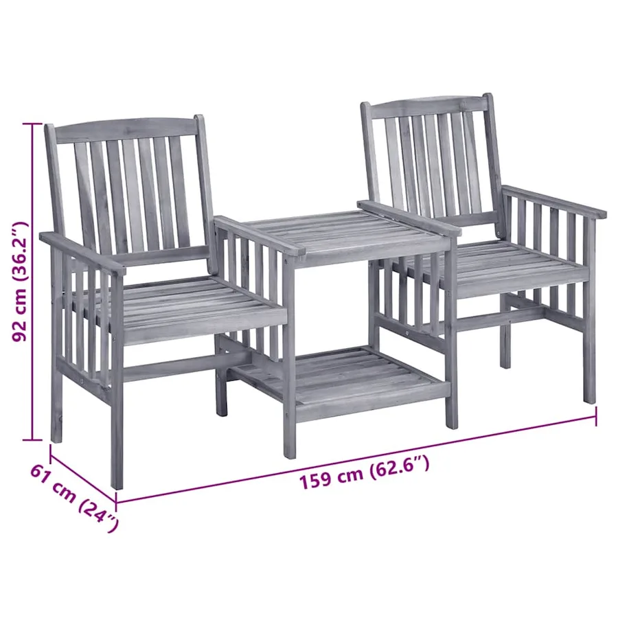 Chaises de jardin avec table à thé et coussins Acacia solide - 11