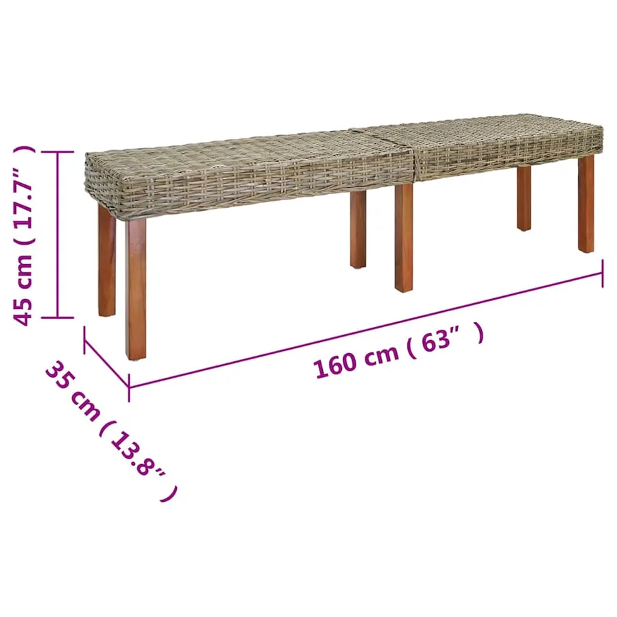 banc Naturel 160 x 35 x 45 cm Bois de mangue massif - 5