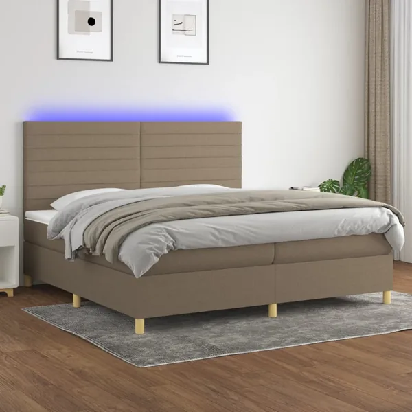 Sommier à lattes de lit et matelas et LED Taupe 200x200cm Tissu