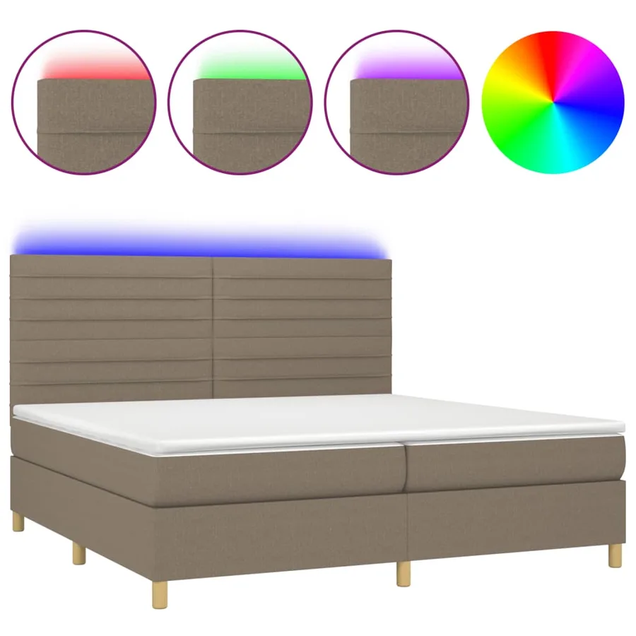 Sommier à lattes de lit et matelas et LED Taupe 200x200cm Tissu - 2