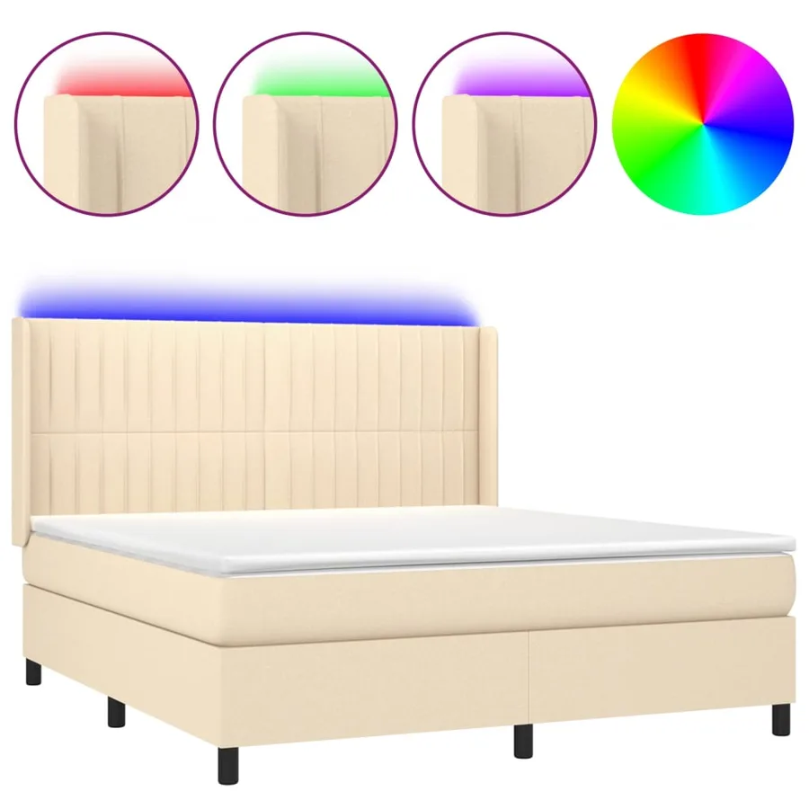 Sommier à lattes de lit matelas et LED Crème 160x200 cm Tissu - 2