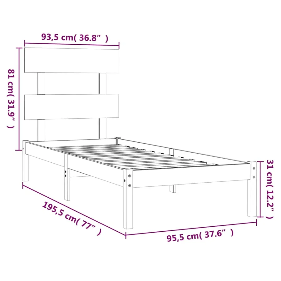 Cadre de lit sans matelas blanc 90x190 cm bois massif - 6