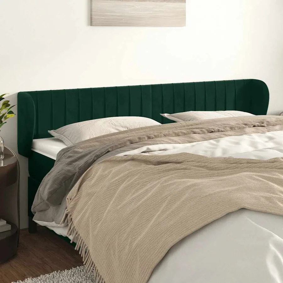 Tête de lit avec oreilles Vert foncé 203x23x78/88 cm Velours