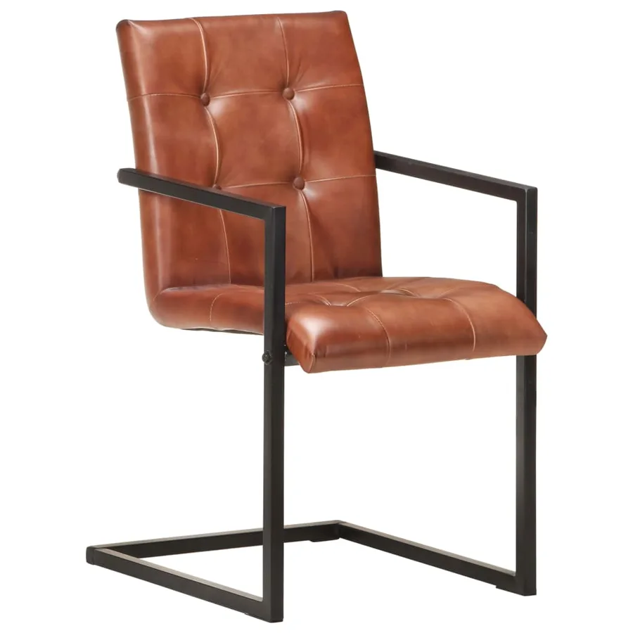 Chaises à manger cantilever lot de 6 marron cuir véritable - 2