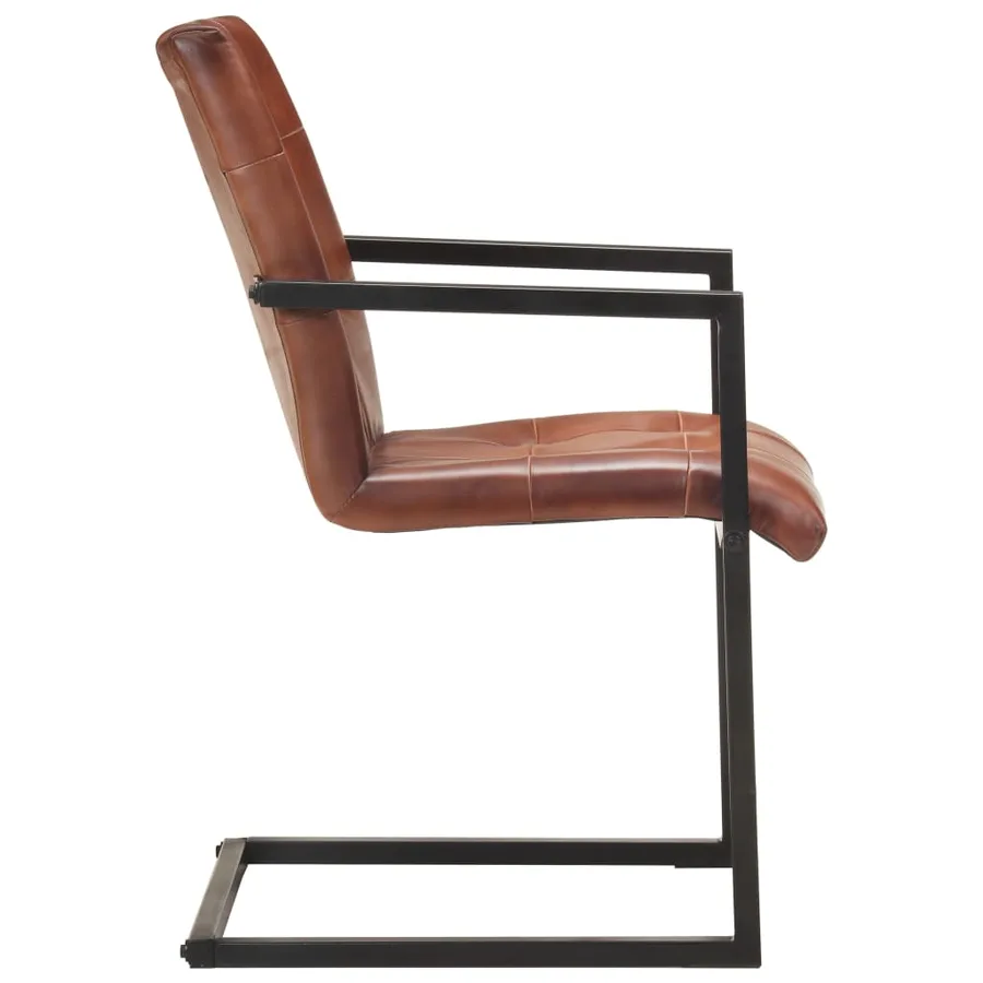 Chaises à manger cantilever lot de 6 marron cuir véritable - 4