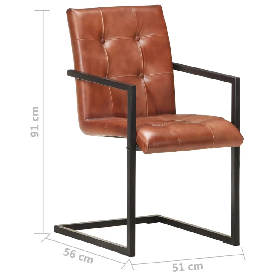 Chaises à manger cantilever lot de 6 marron cuir véritable - 8