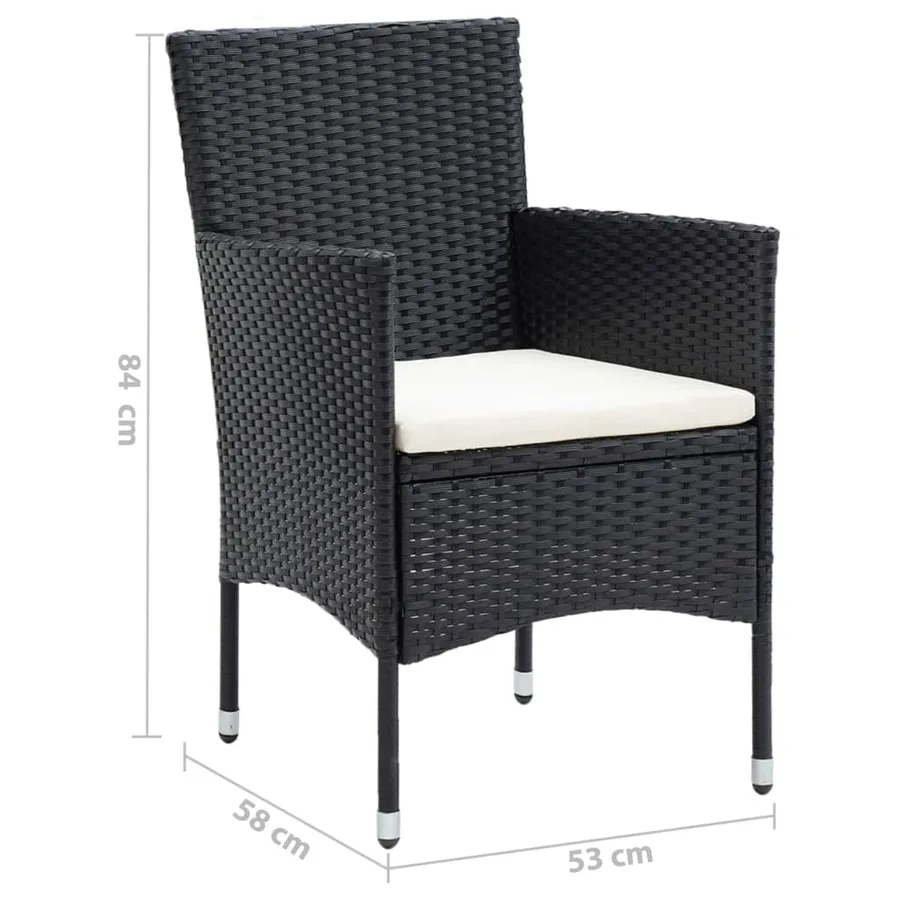 Ensemble à dîner de jardin avec coussins 3 pcs poly rotin noir - 11