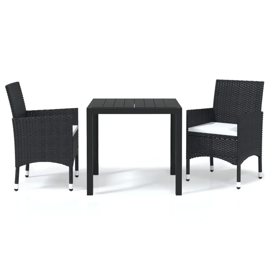 Ensemble à dîner de jardin avec coussins 3 pcs poly rotin noir - 2