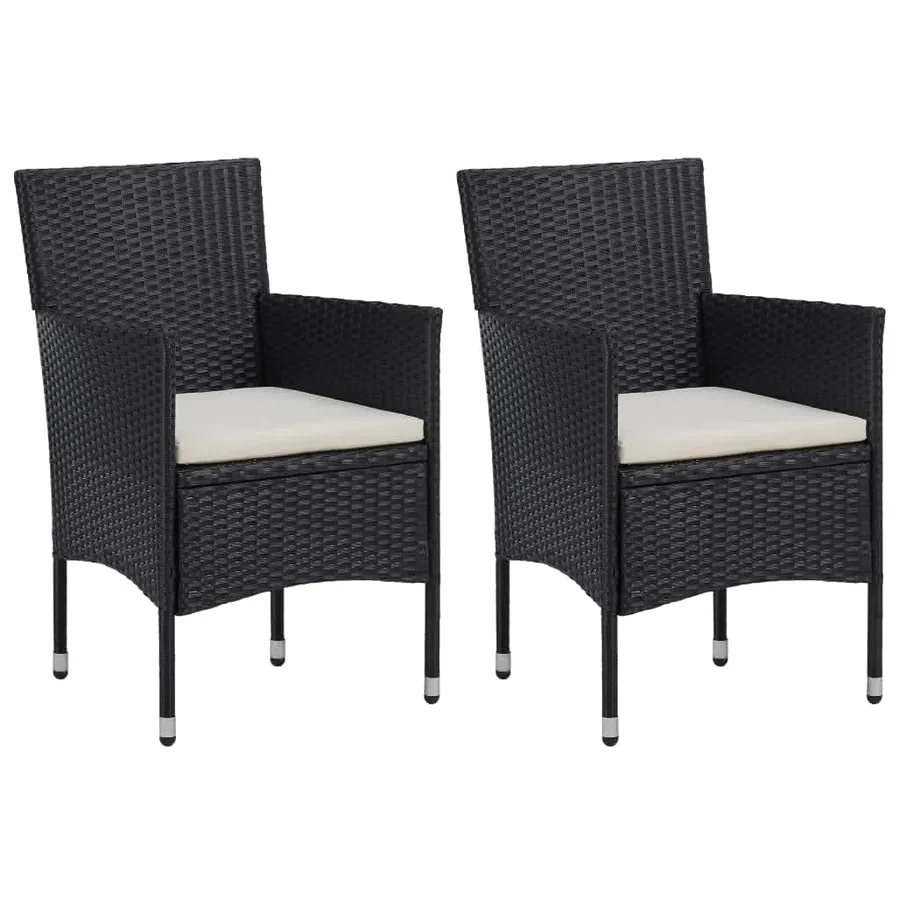 Ensemble à dîner de jardin avec coussins 3 pcs poly rotin noir - 3