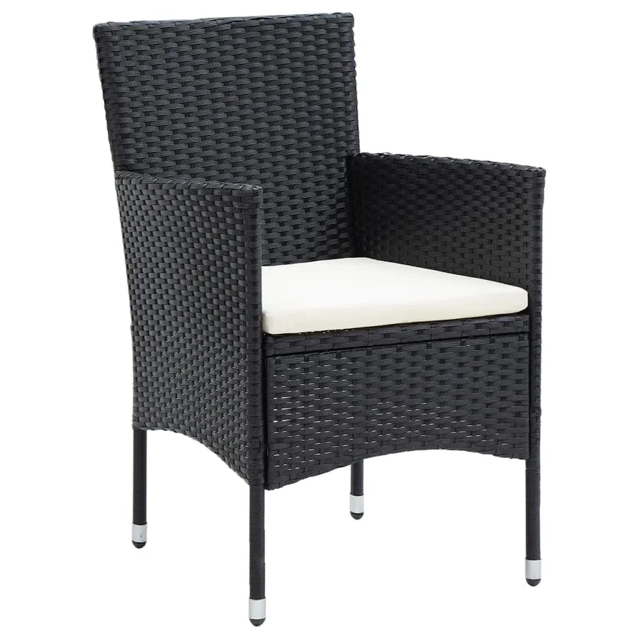 Ensemble à dîner de jardin avec coussins 3 pcs poly rotin noir - 4