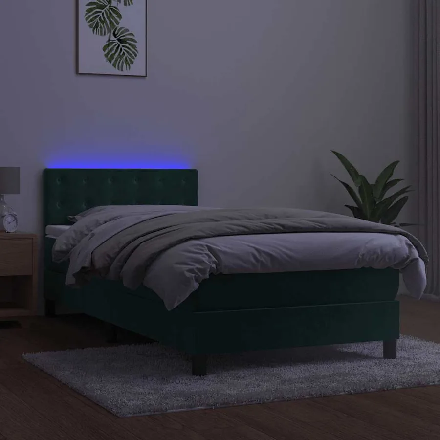 Sommier à lattes de lit avec matelas et LED Vert foncé 90x190cm - 4