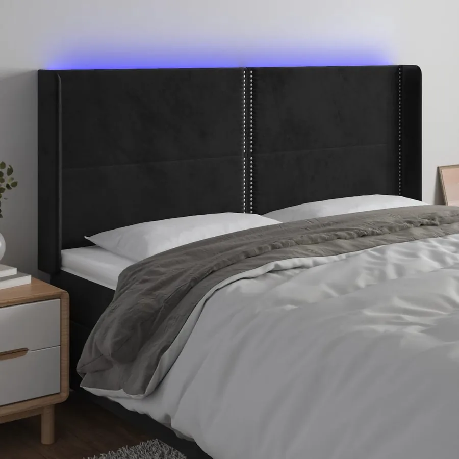 Tête de lit à LED Noir 183x16x118/128 cm Velours
