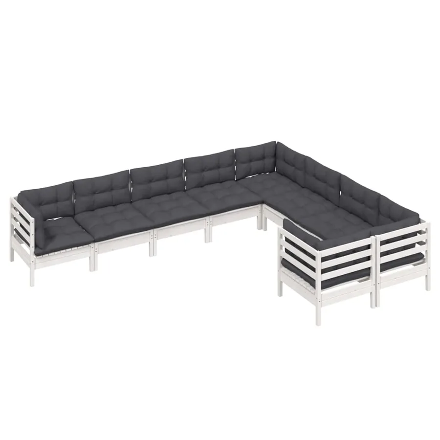 Salon de jardin 9 pcs avec coussins blanc bois de pin - 3