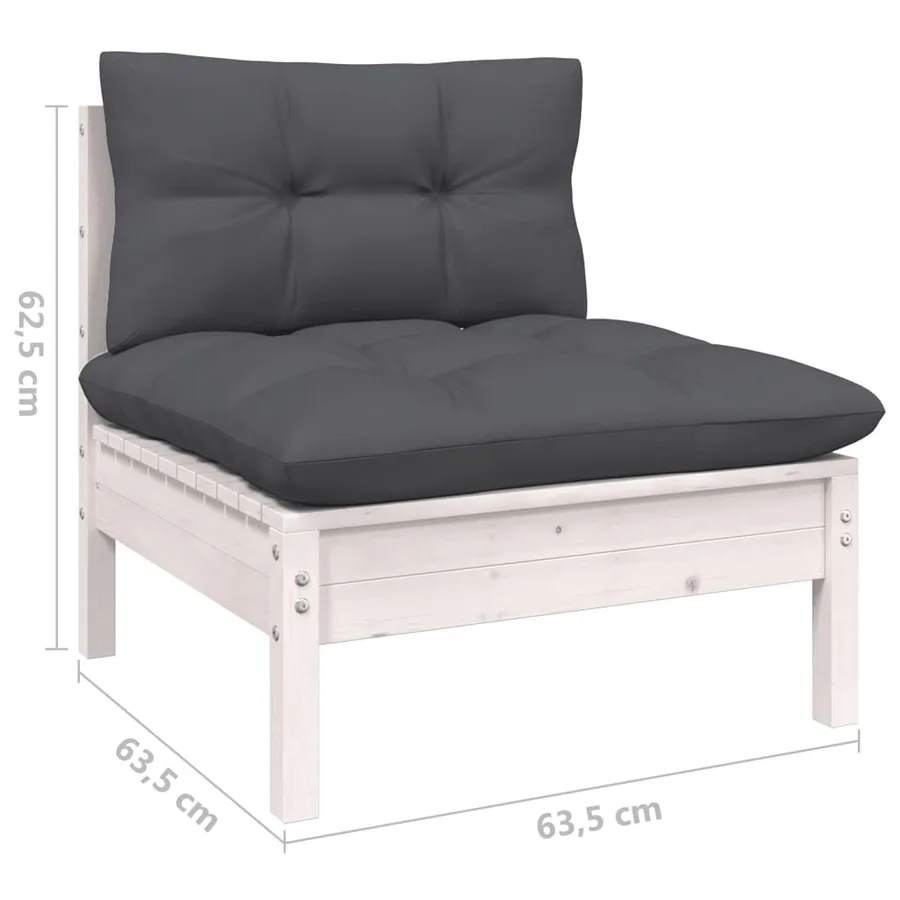 Salon de jardin 9 pcs avec coussins blanc bois de pin - 7