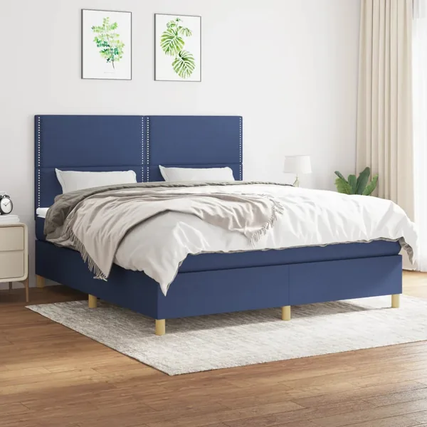 Sommier à lattes de lit avec matelas Bleu 180x200 cm Tissu