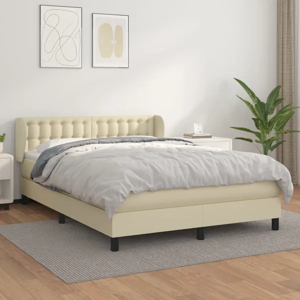 Sommier à lattes de lit avec matelas Crème 140x200cm Similicuir