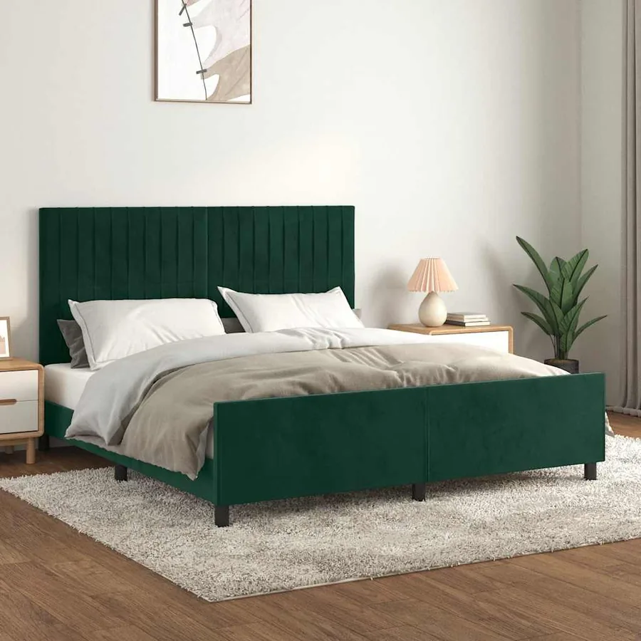 Cadre de lit sans matelas vert foncé velours