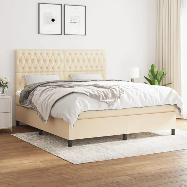 Sommier à lattes de lit avec matelas Crème 180x200 cm Tissu