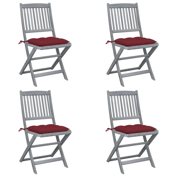 Chaises pliables d'extérieur lot de 4 et coussins Bois d'acacia