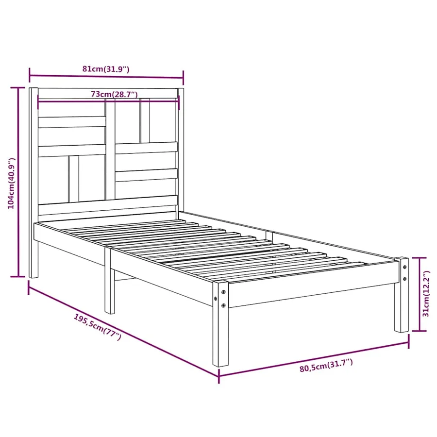 Cadre de lit sans matelas blanc bois massif 75x190 cm - 6