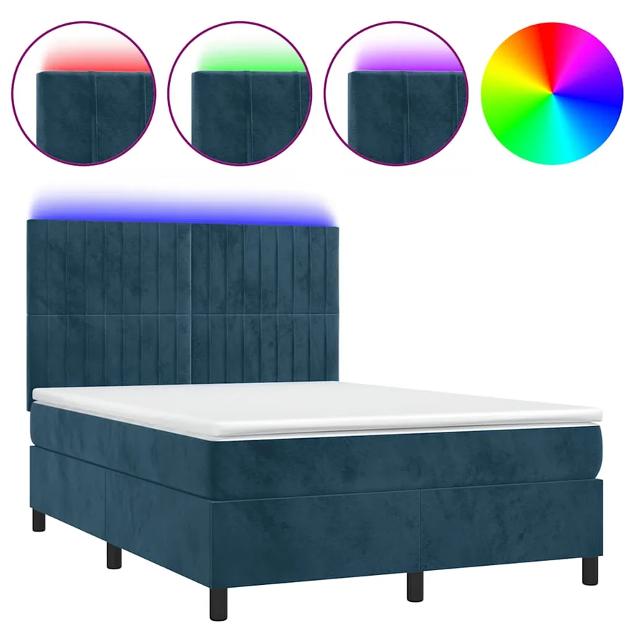 Sommier à lattes de lit matelas et LED Bleu foncé 140x200 cm - 2