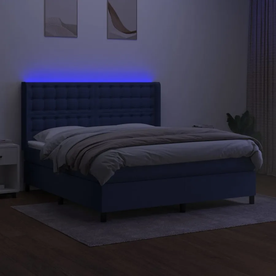 Sommier à lattes de lit matelas et LED Bleu 160x200 cm Tissu - 3
