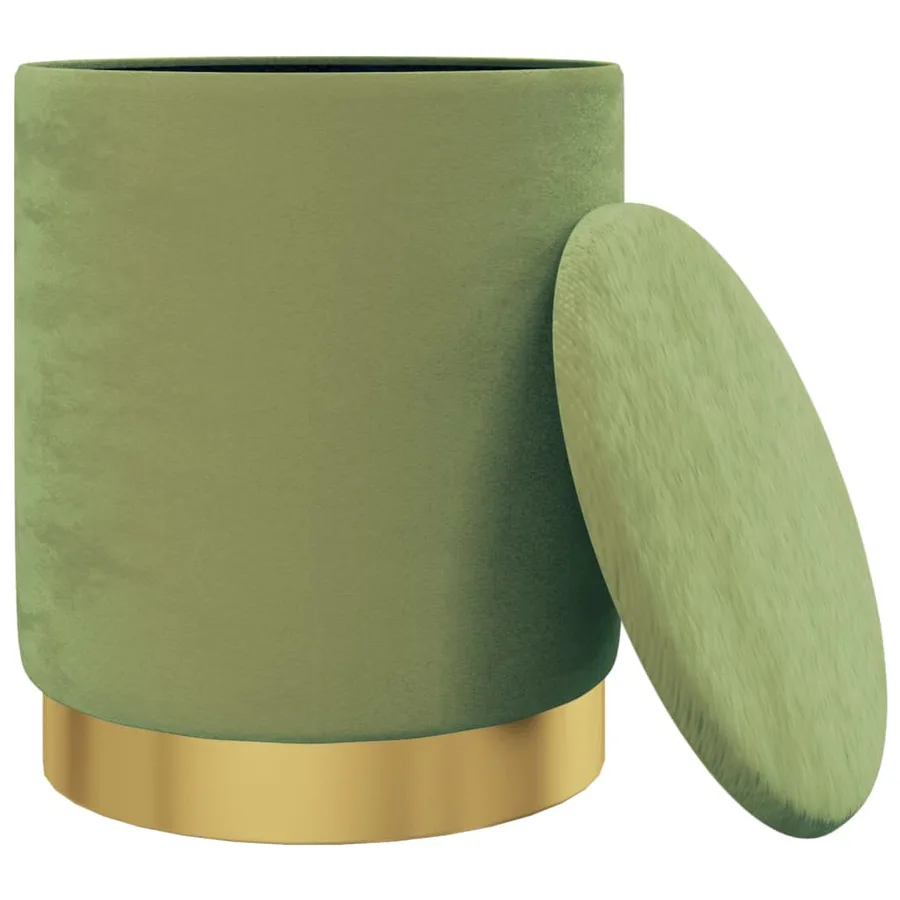 Tabouret de rangement rond Vert moutarde Velours 31 x 37 cm - 3