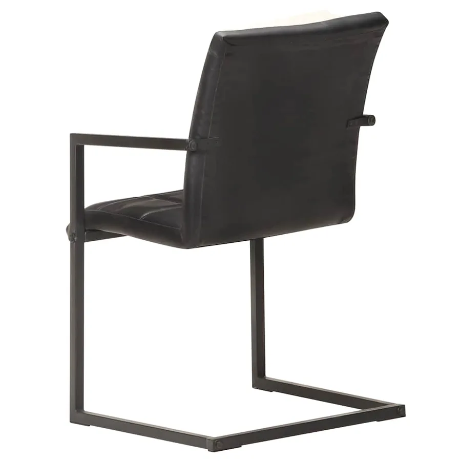 Chaises à manger cantilever lot de 4 noir cuir véritable - 4
